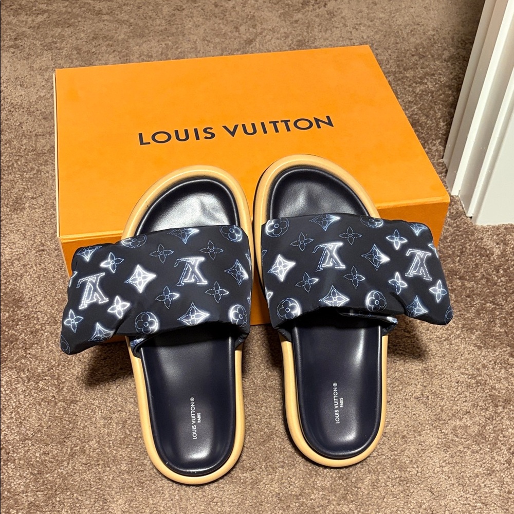 Louis Vuitton Monogram Black and Tan Sandals